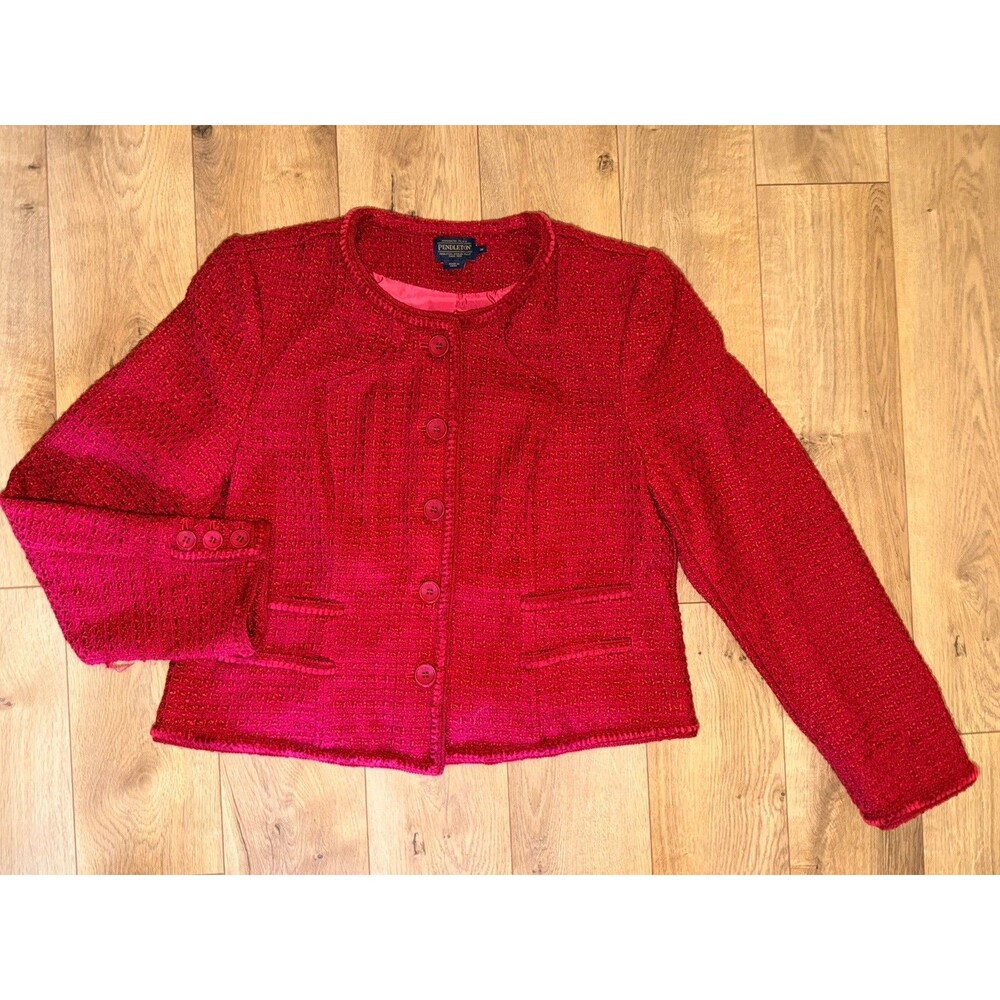 Women’s Pendleton Cranberry Red Blazer Jacket Size 18 Acrylic Wool Blend